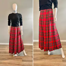 1950s Red Tartan Plaid Maxi Skirt | 50s Retro Holiday Skirt | XS S