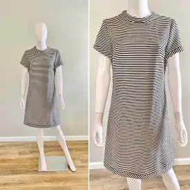 1960s Black and White Striped Shift Dress, 60s Retro Scooter Dress, Barbie Core Dress, Size S