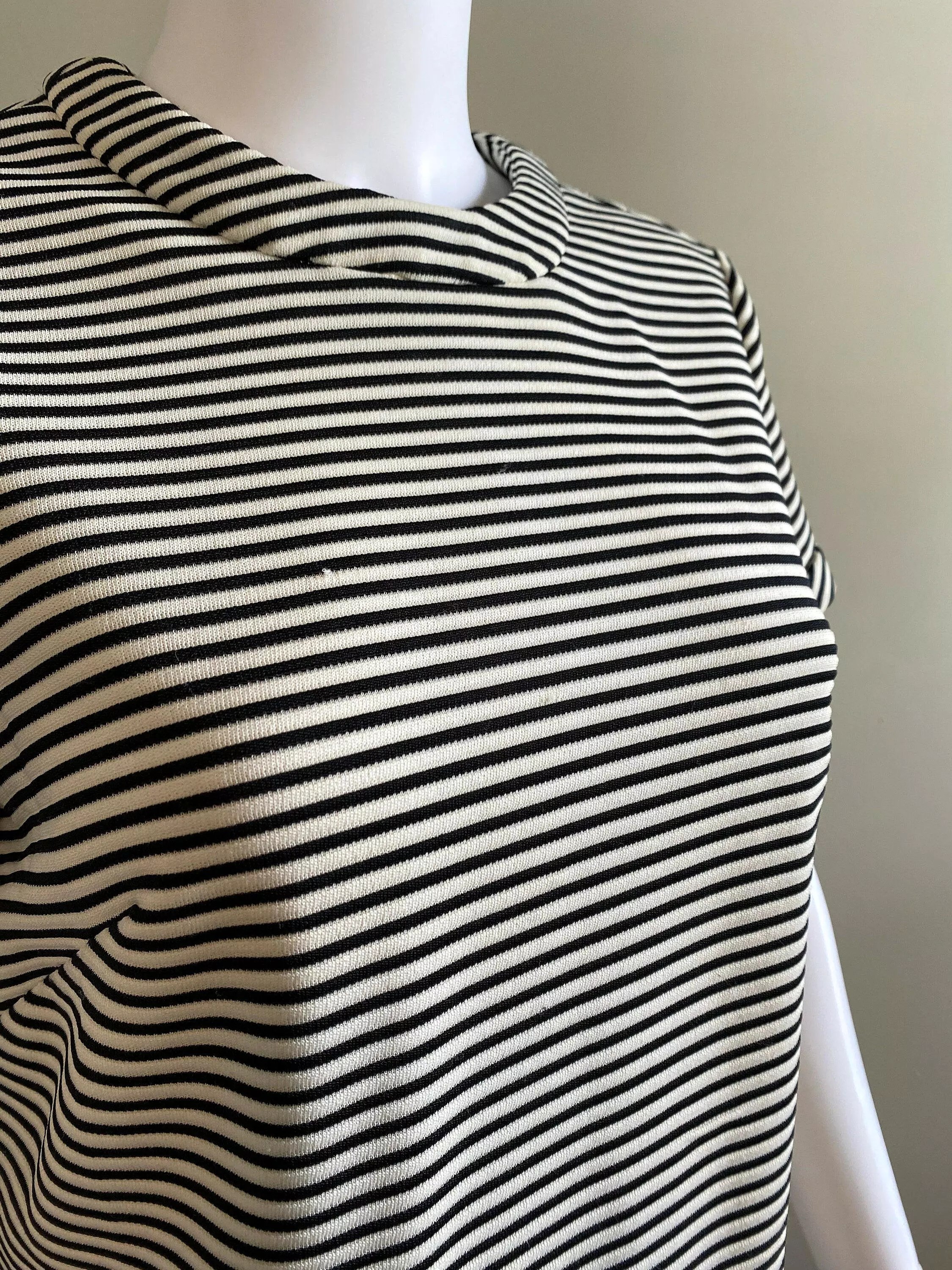 1960s Black and White Striped Shift Dress, 60s Retro Scooter Dress, Barbie Core Dress, Size S