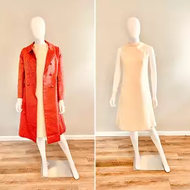 1960s Malcom Starr vintage red coat and shift dress set in XS S size.