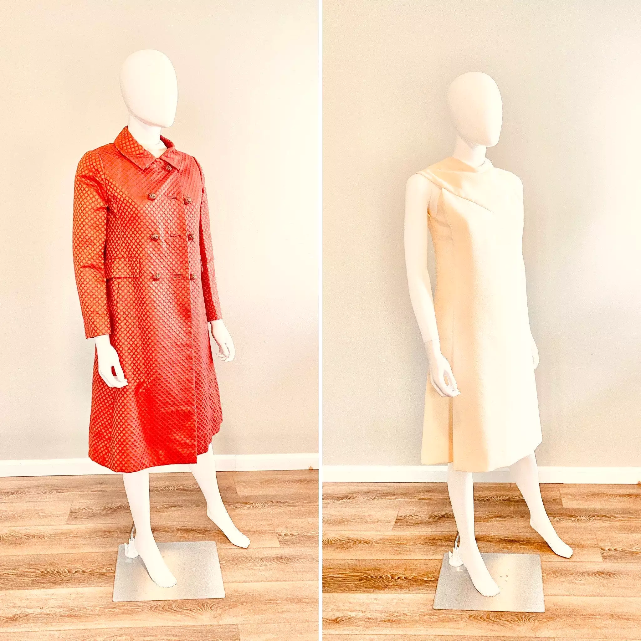 1960s Malcom Starr vintage red coat and shift dress set in XS S size.