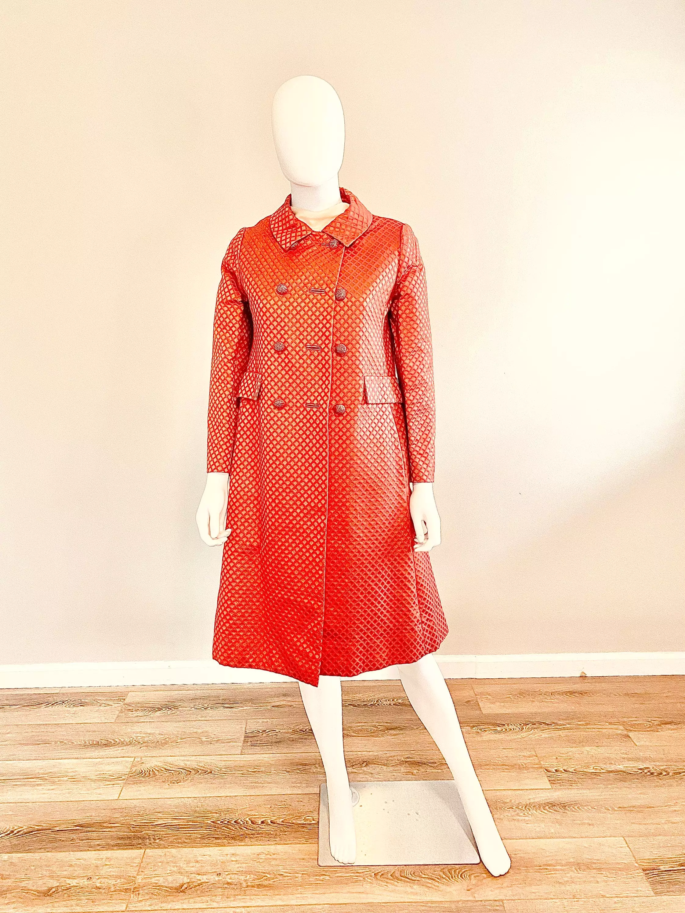 1960s Malcom Starr vintage red coat and shift dress set in XS S size.