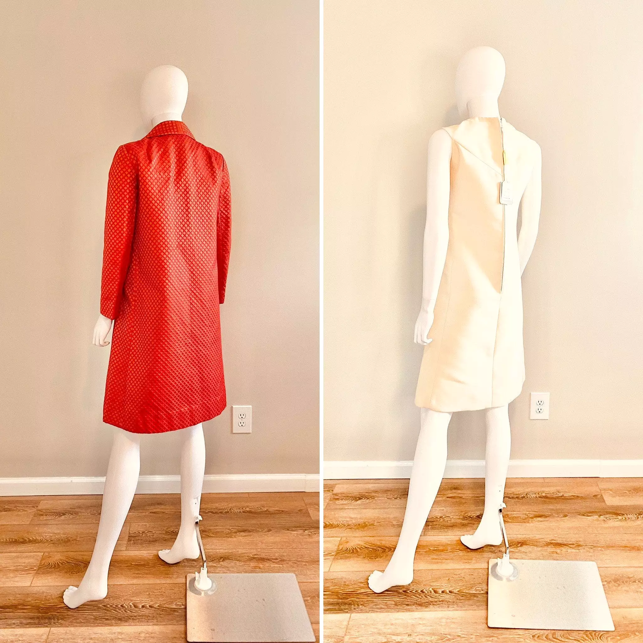 1960s Malcom Starr vintage red coat and shift dress set in XS S size.