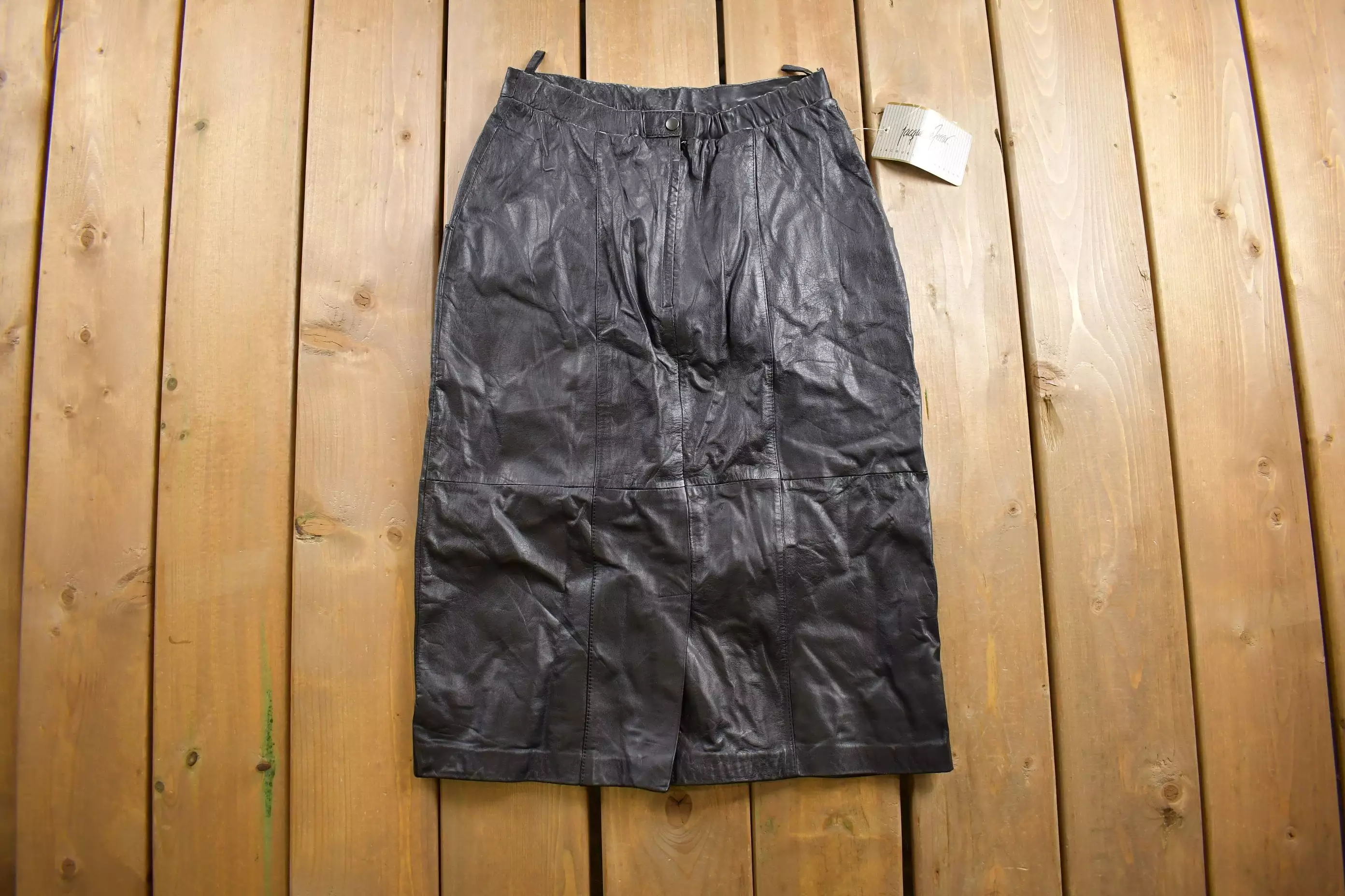 1980s Jacqueline Ferrar Black Leather Skirt Size 26 x 26 - Vintage Style - Jc Penny - Genuine