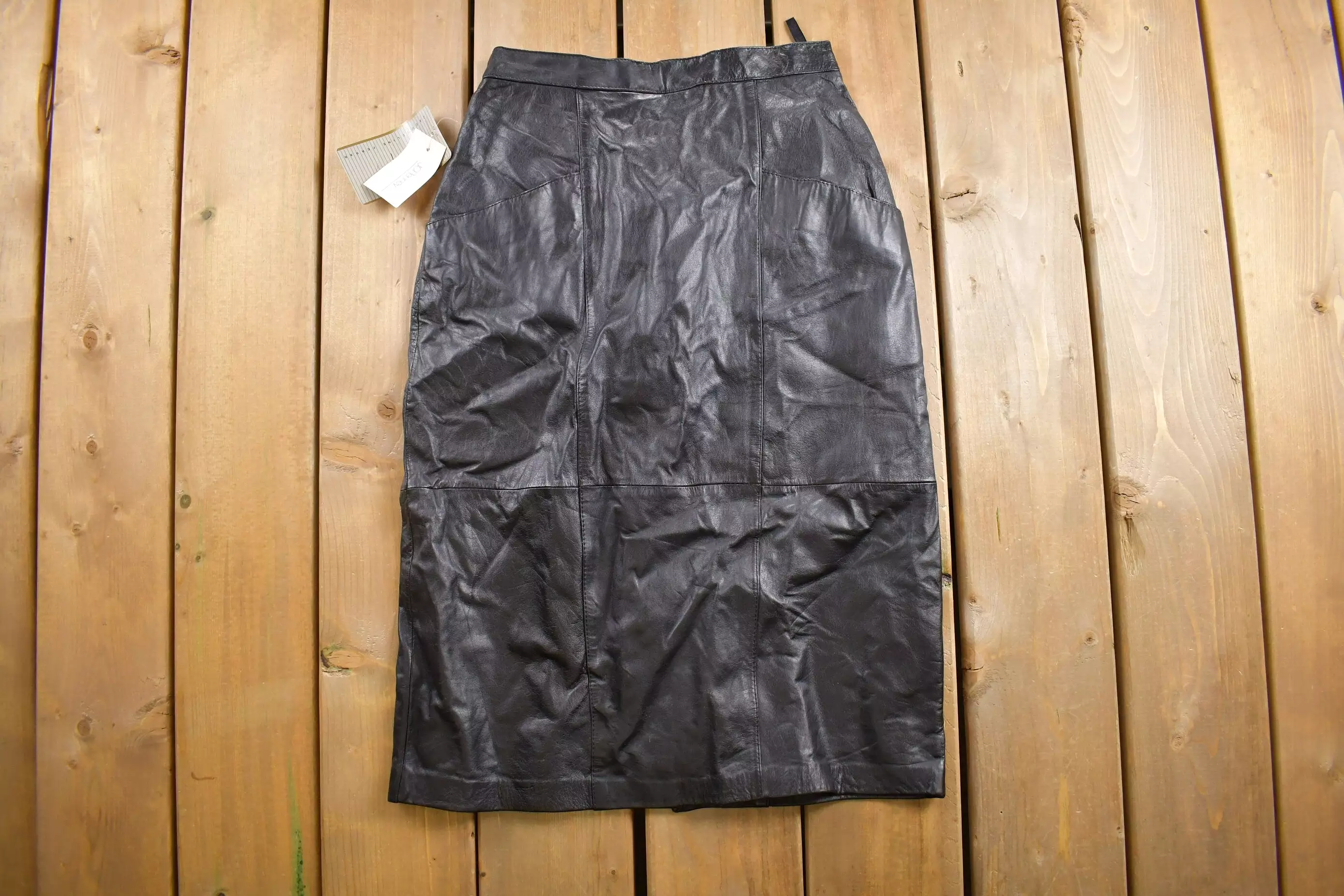 1980s Jacqueline Ferrar Black Leather Skirt Size 26 x 26 - Vintage Style - Jc Penny - Genuine