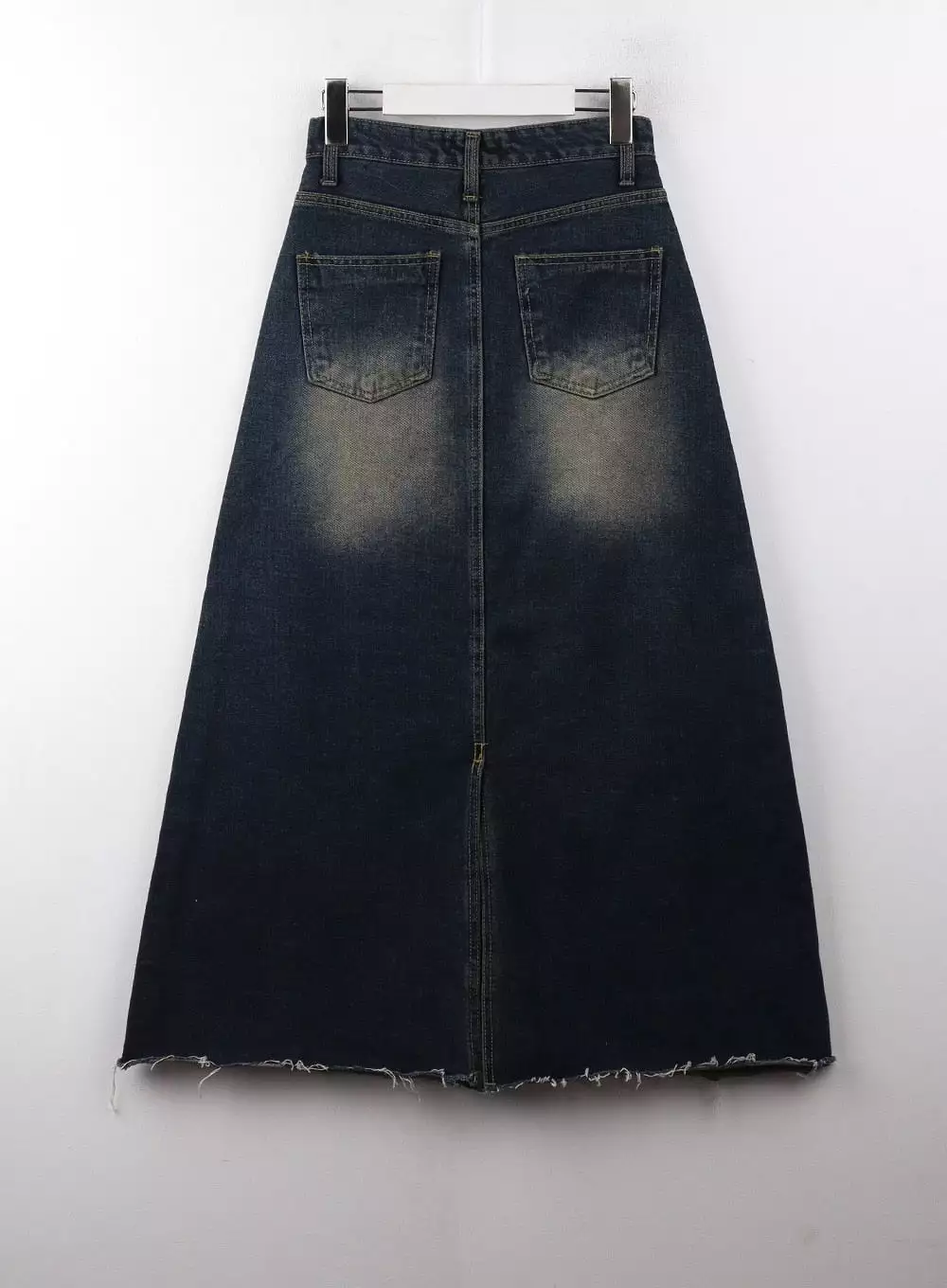 A-Line Maxi Denim Skirt in Distressed Style CD329