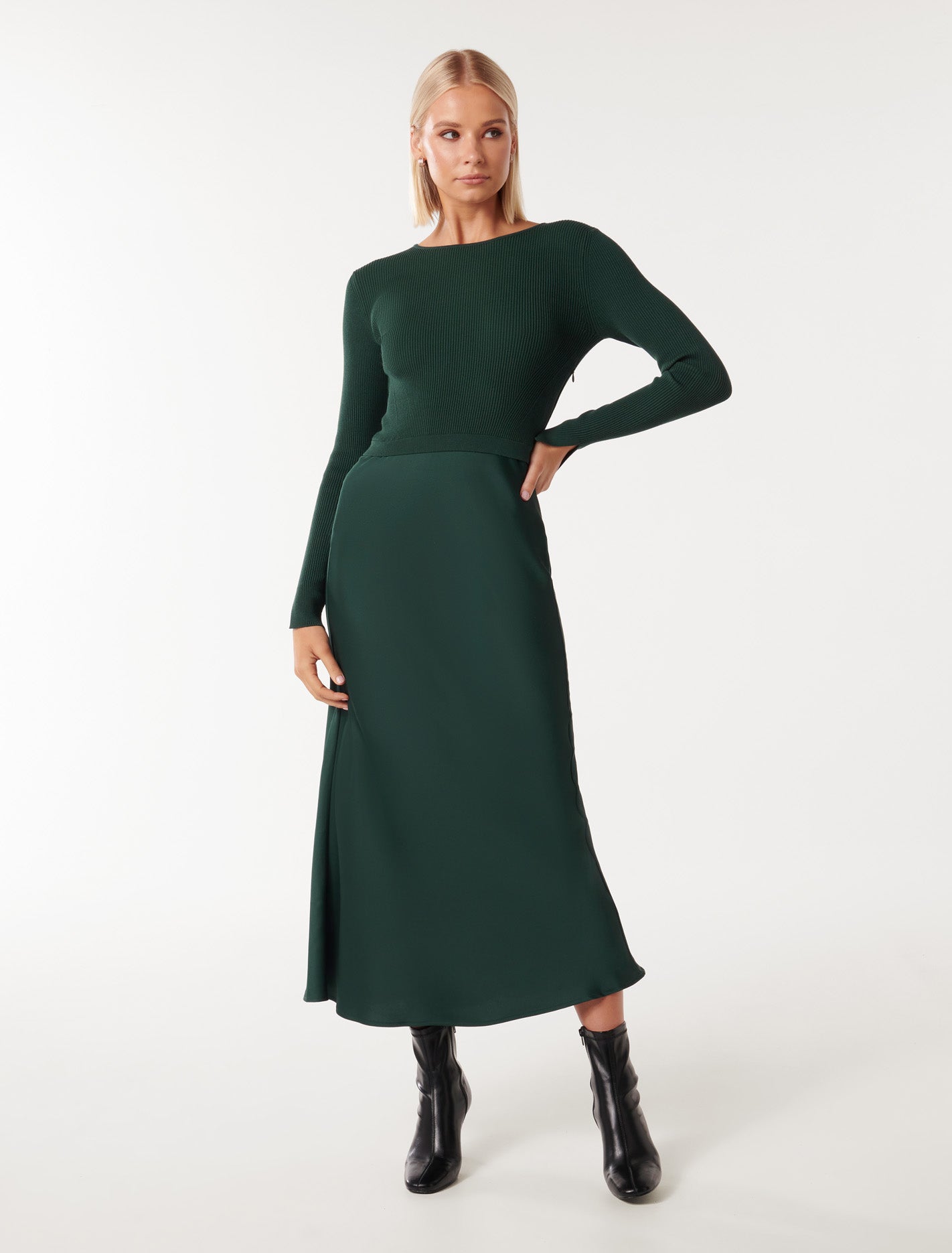 Alicia Long Sleeve Satin Knit Dress