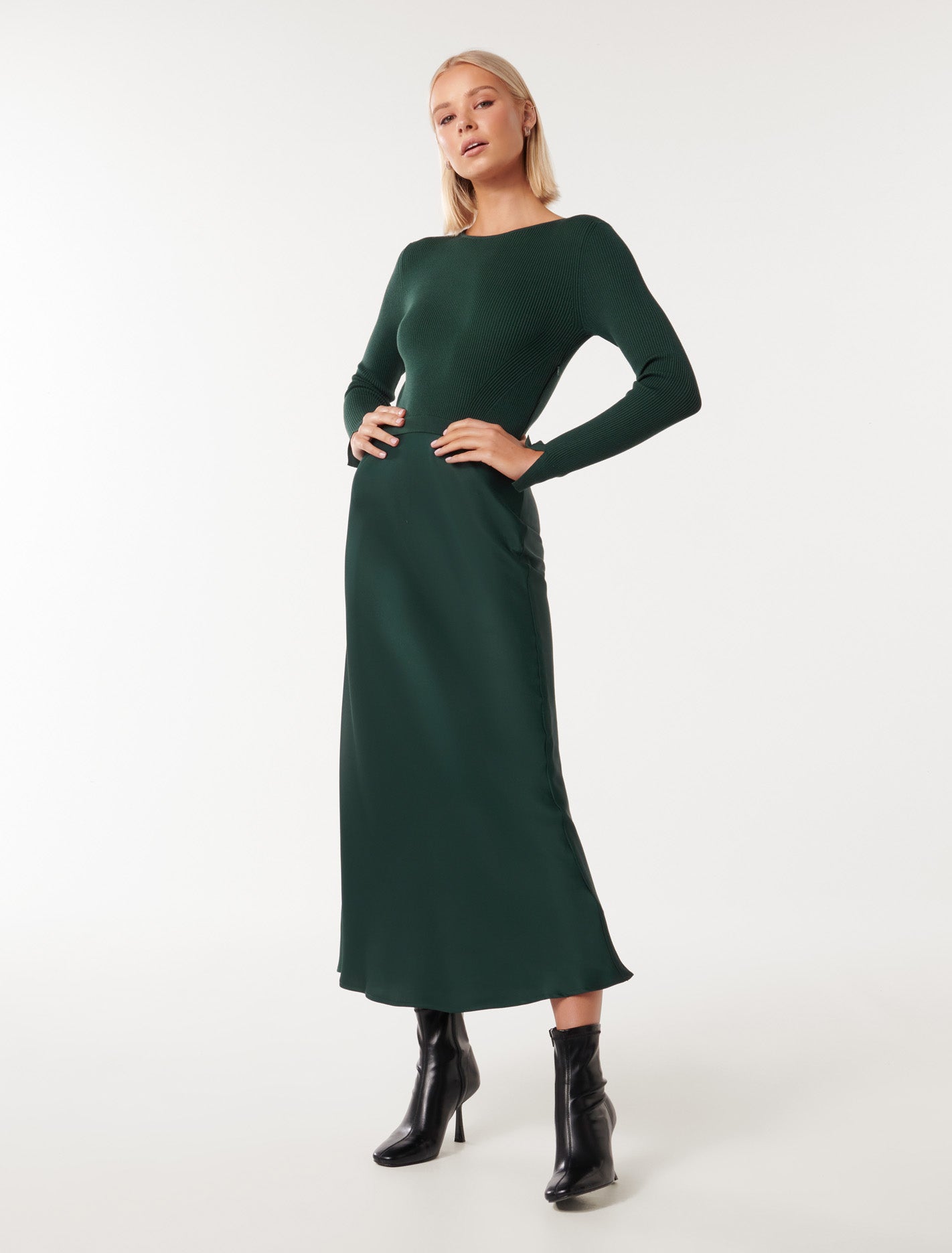 Alicia Long Sleeve Satin Knit Dress