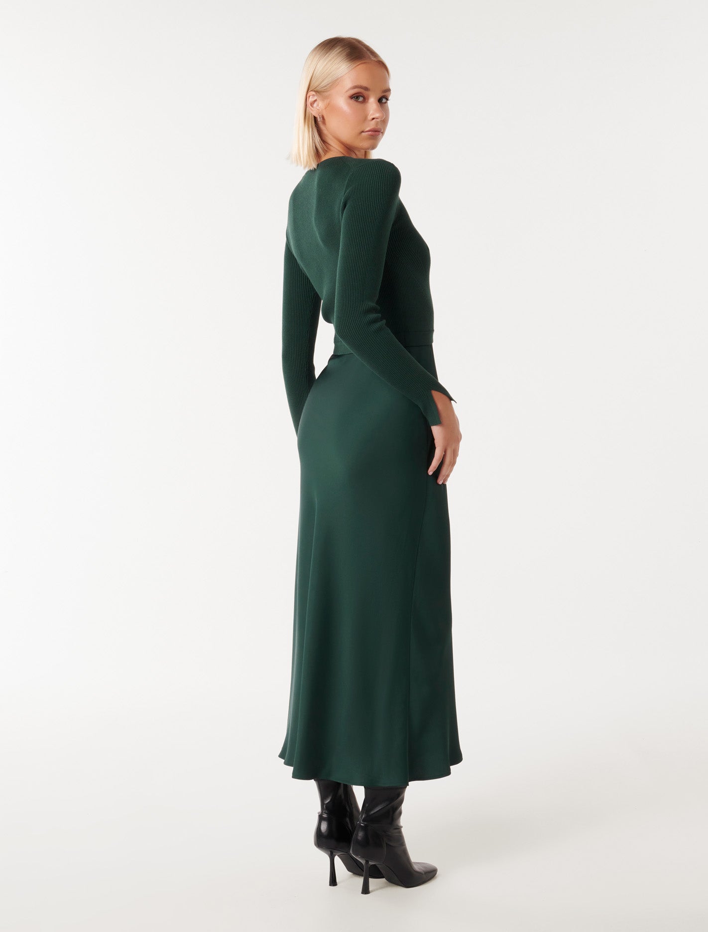 Alicia Long Sleeve Satin Knit Dress