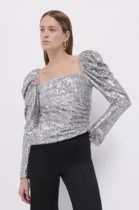 Allura Hammered Sequin Top - Silver