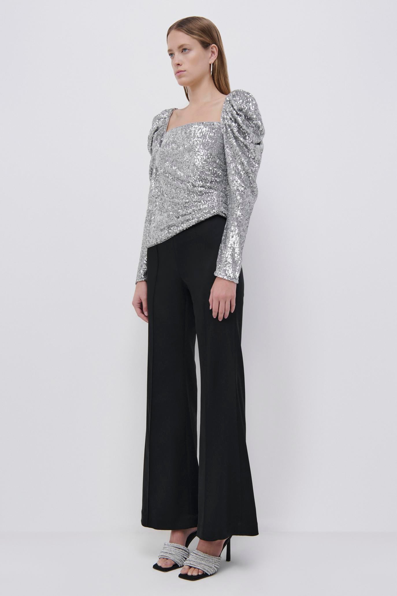 Allura Hammered Sequin Top - Silver