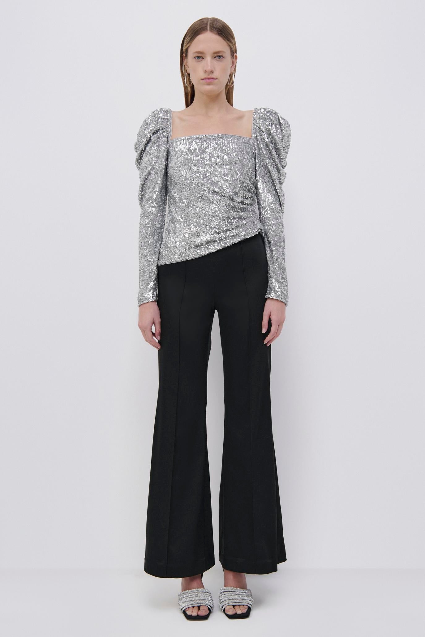 Allura Hammered Sequin Top - Silver