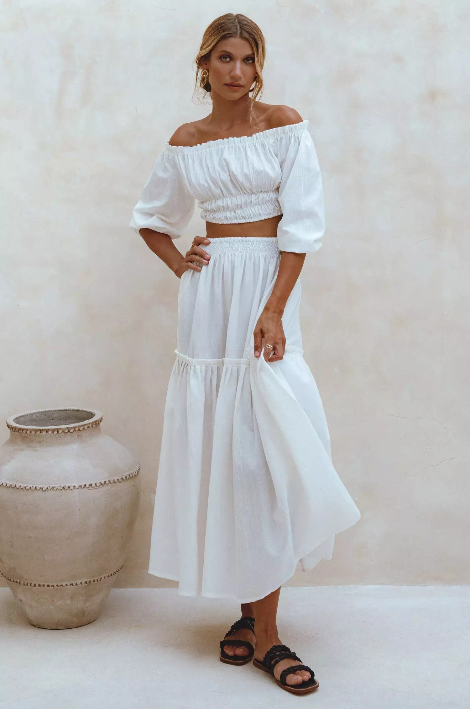 Annabelle Boho Linen Maxi Skirt - Bohemian Style Long Skirt in Linen Material