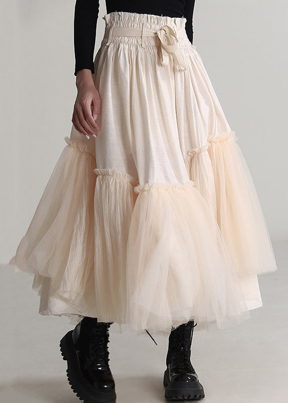 Apricot Ruffled Lace Up Tulle Skirts