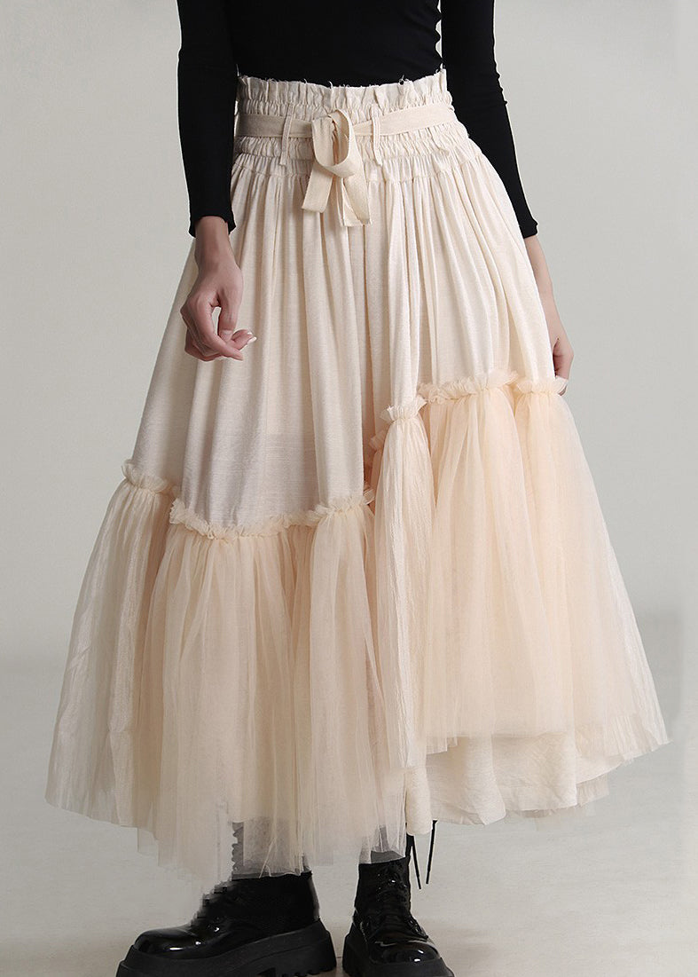 Apricot Ruffled Lace Up Tulle Skirts