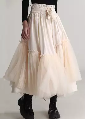 Apricot Ruffled Lace Up Tulle Skirts