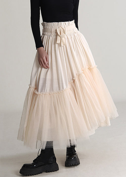 Apricot Ruffled Lace Up Tulle Skirts