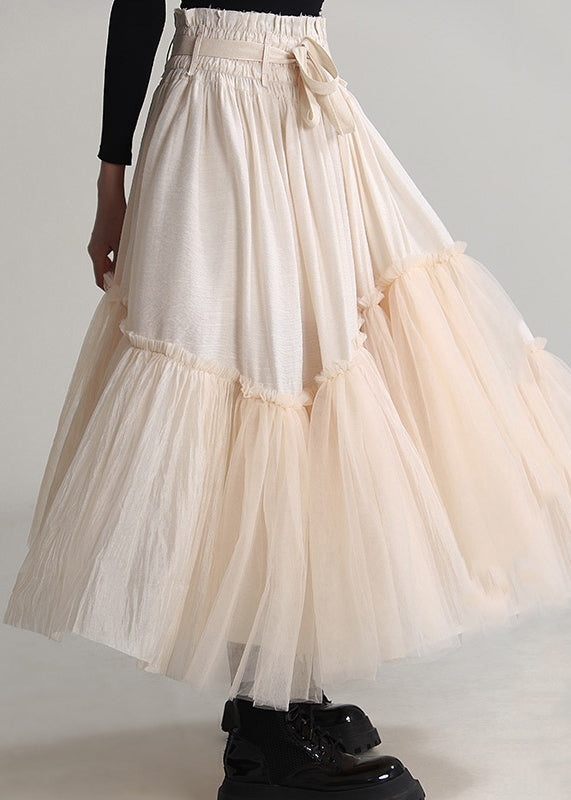 Apricot Ruffled Lace Up Tulle Skirts