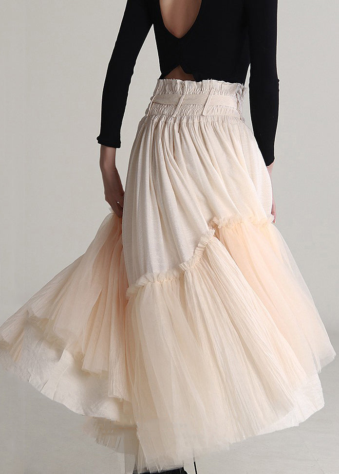 Apricot Ruffled Lace Up Tulle Skirts