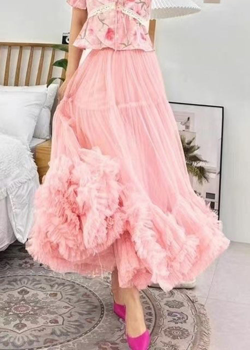 Apricot Ruffled Tulle Skirts with Elastic Waist for Summer - AB1022