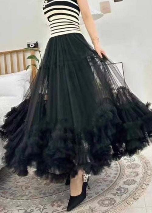 Apricot Ruffled Tulle Skirts with Elastic Waist for Summer - AB1022