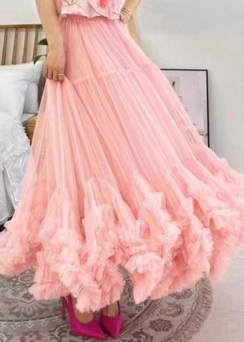 Apricot Ruffled Tulle Skirts with Elastic Waist for Summer - AB1022