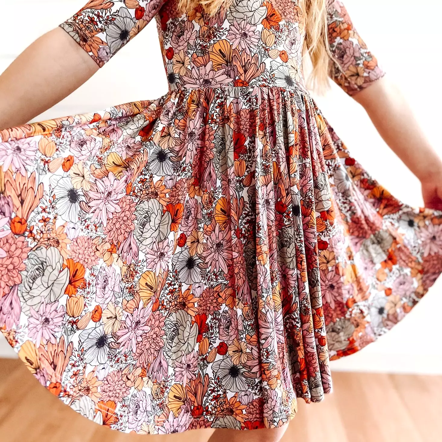 Autumn Floral Mid Sleeve Twirl Dress