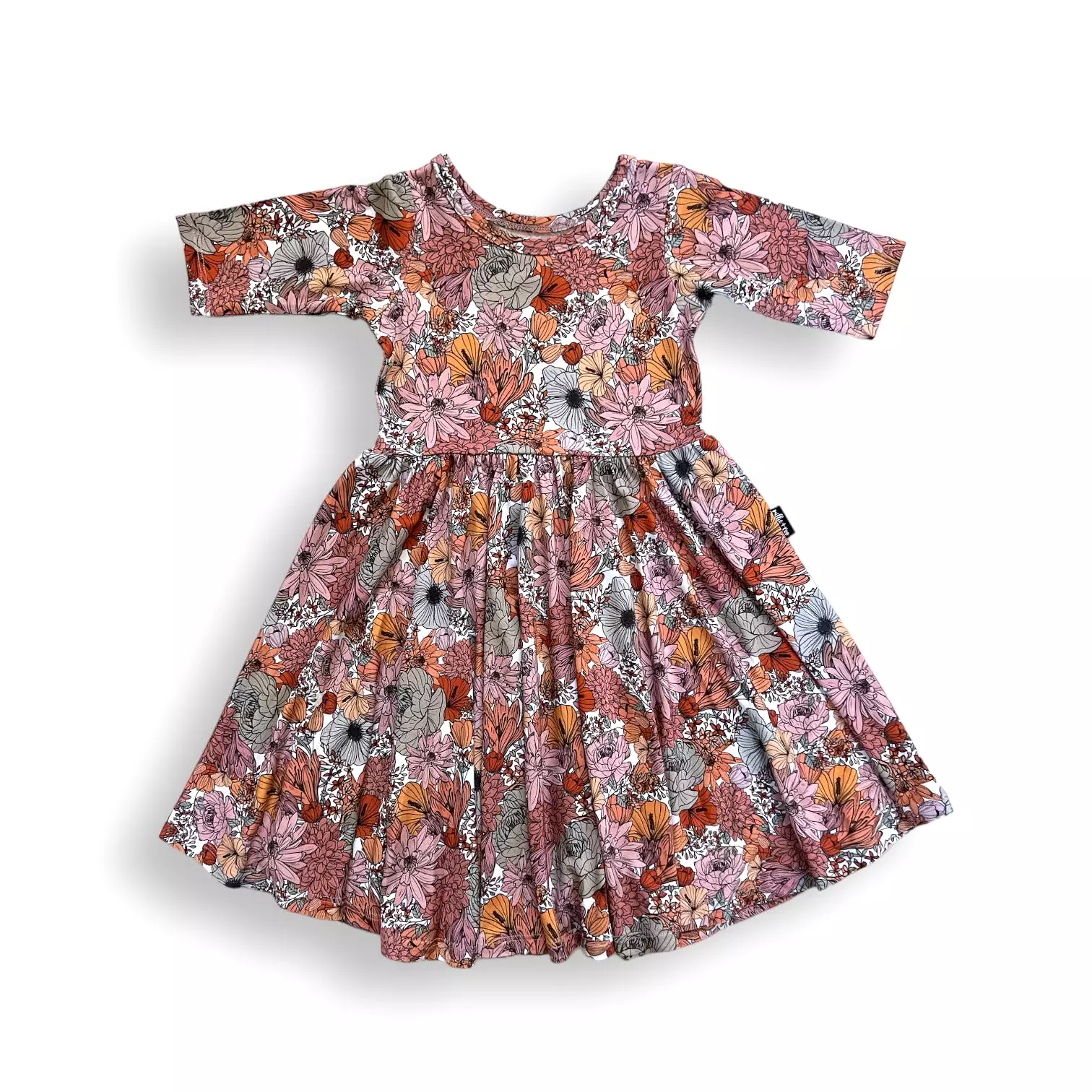 Autumn Floral Mid Sleeve Twirl Dress