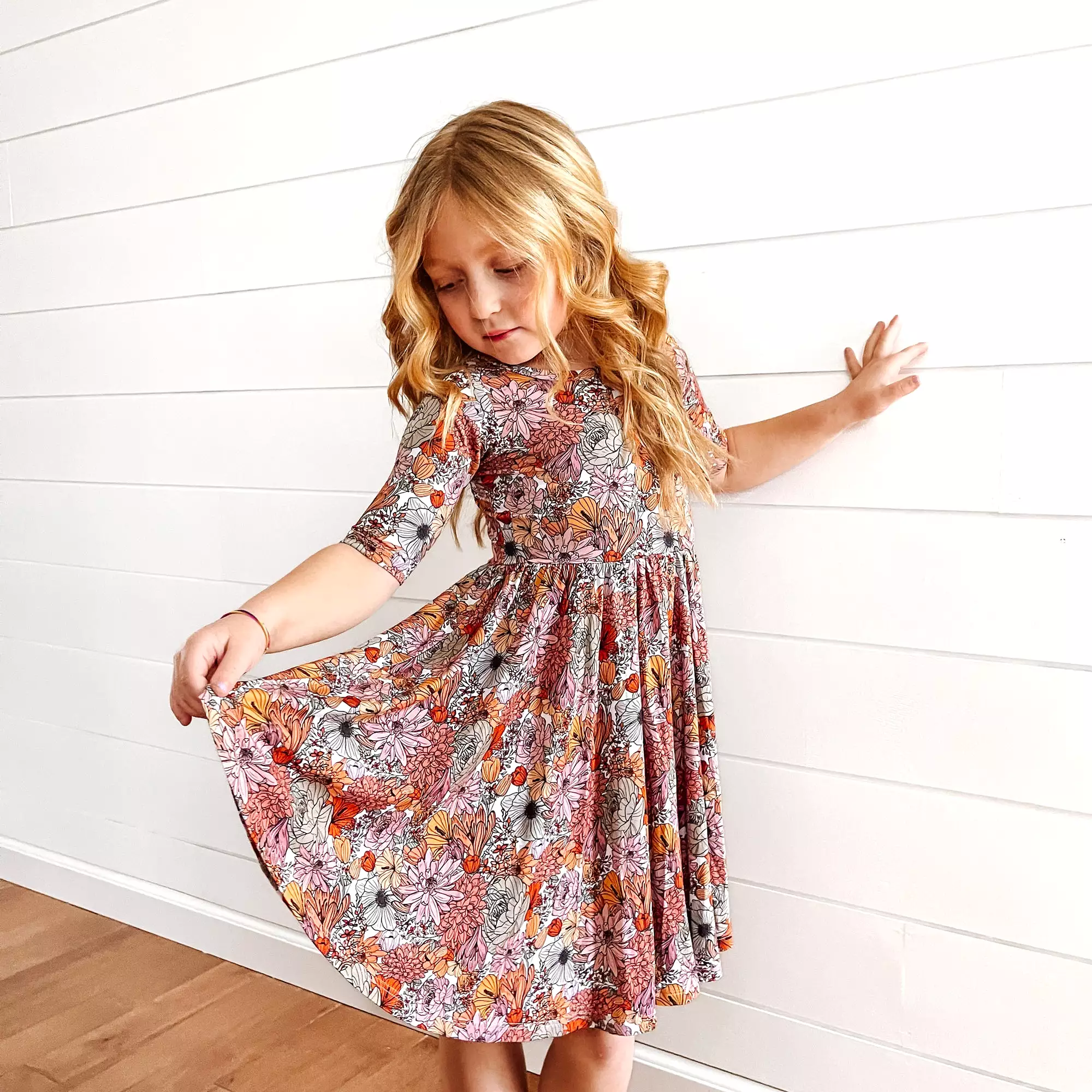 Autumn Floral Mid Sleeve Twirl Dress