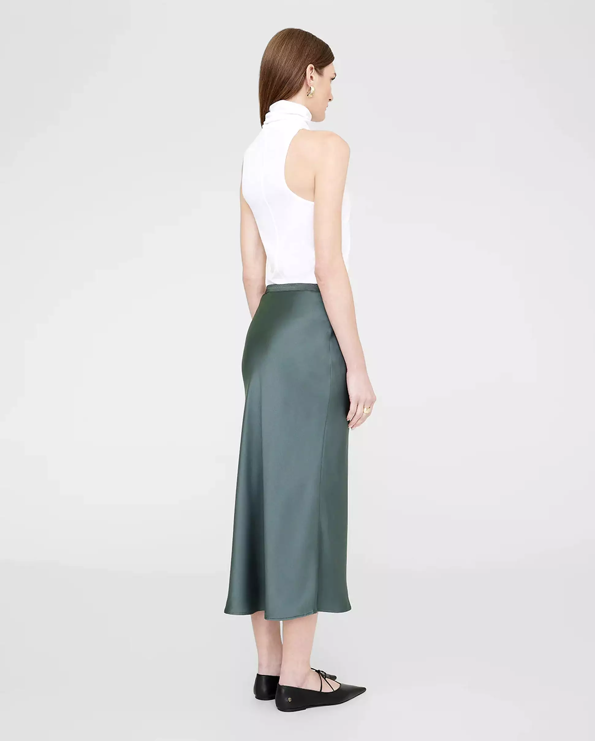 Bar silk skirt dark sage.