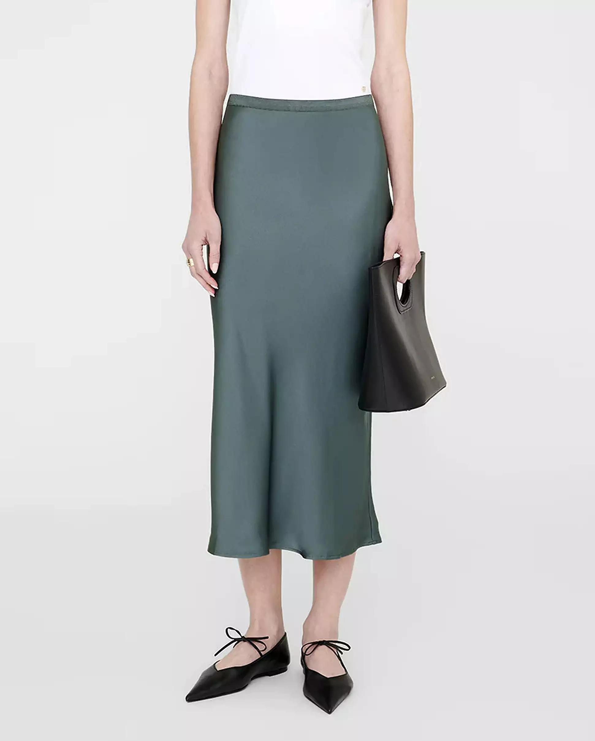 Bar silk skirt dark sage.