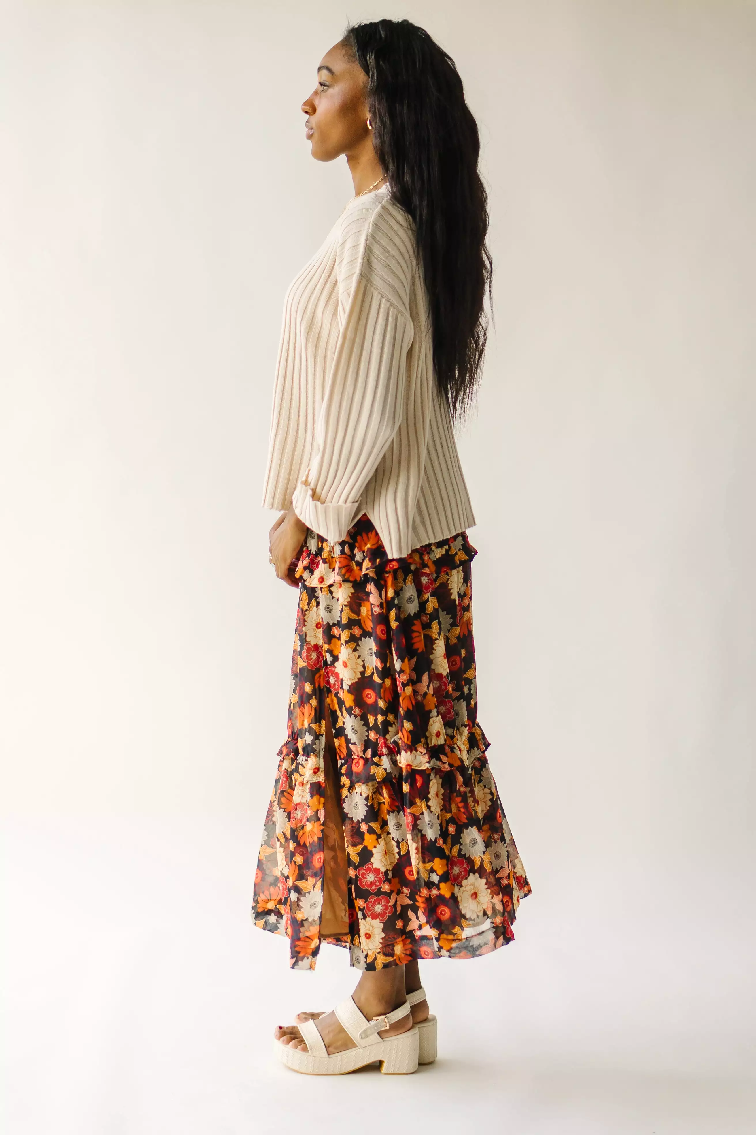 Bayless Midnight Bloom Tiered Maxi Skirt