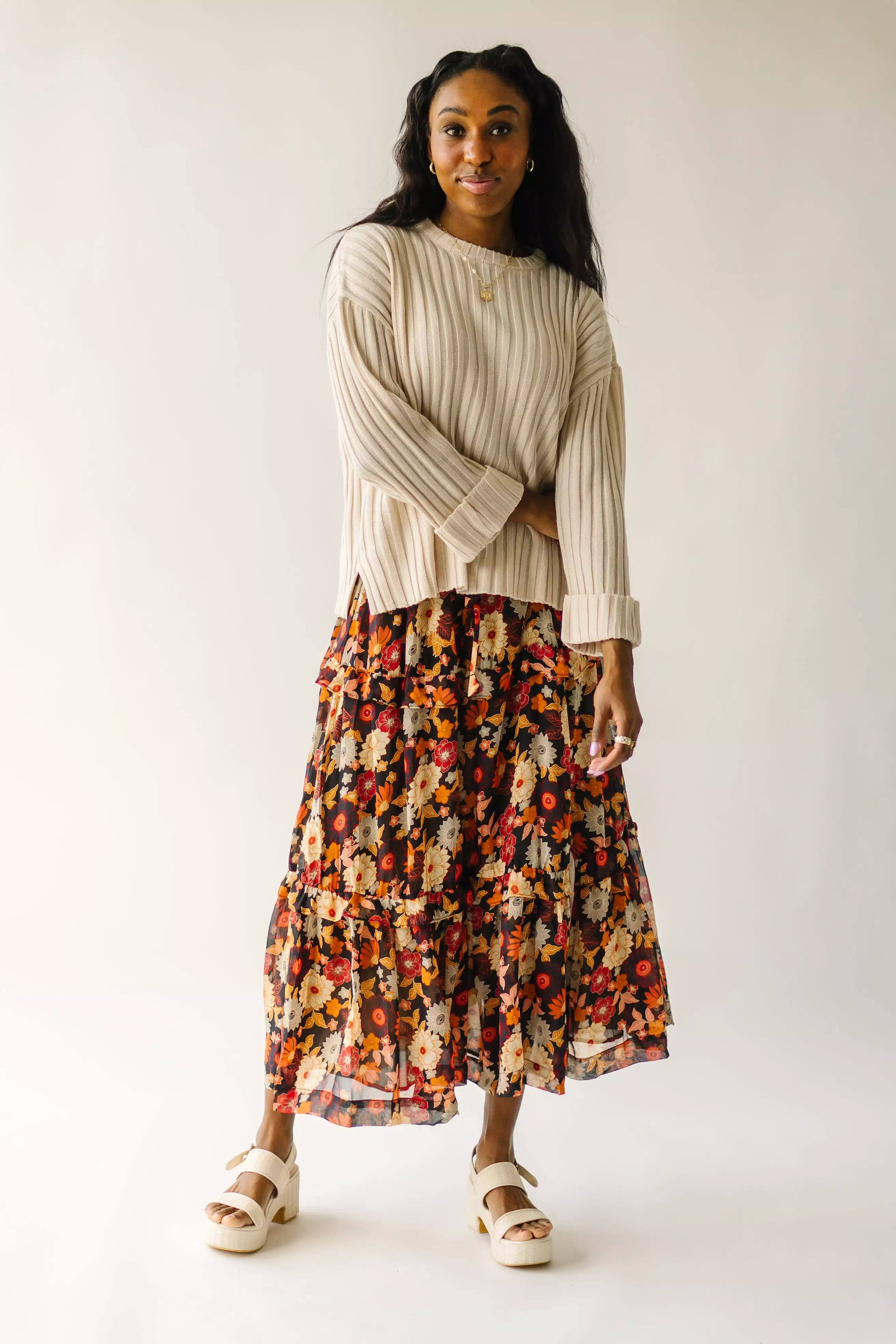 Bayless Midnight Bloom Tiered Maxi Skirt