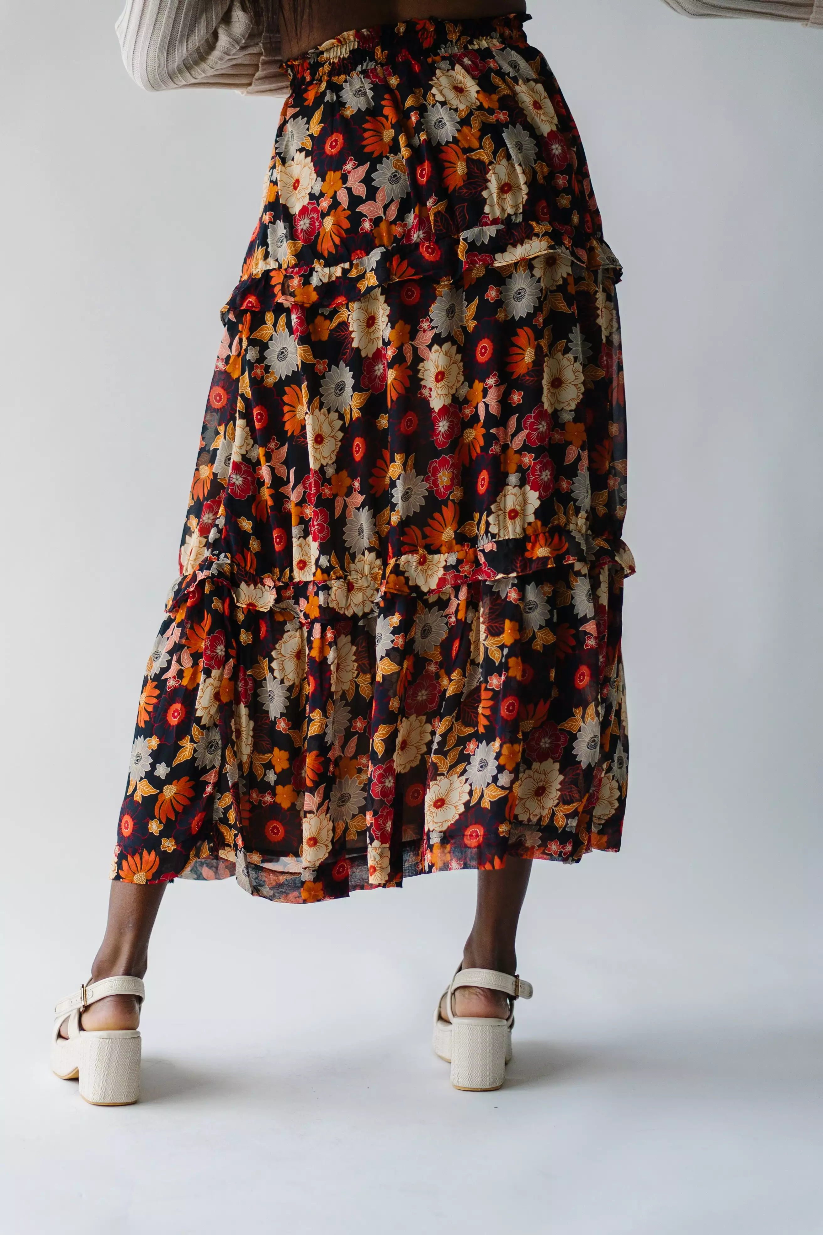 Bayless Midnight Bloom Tiered Maxi Skirt