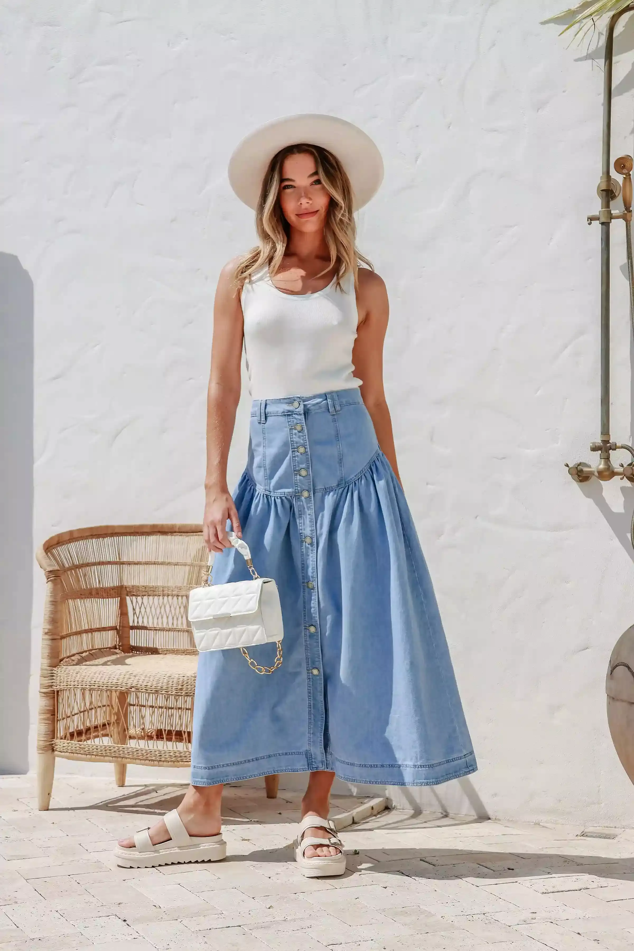 Beckham Chambray Denim Maxi Skirt Light Blue