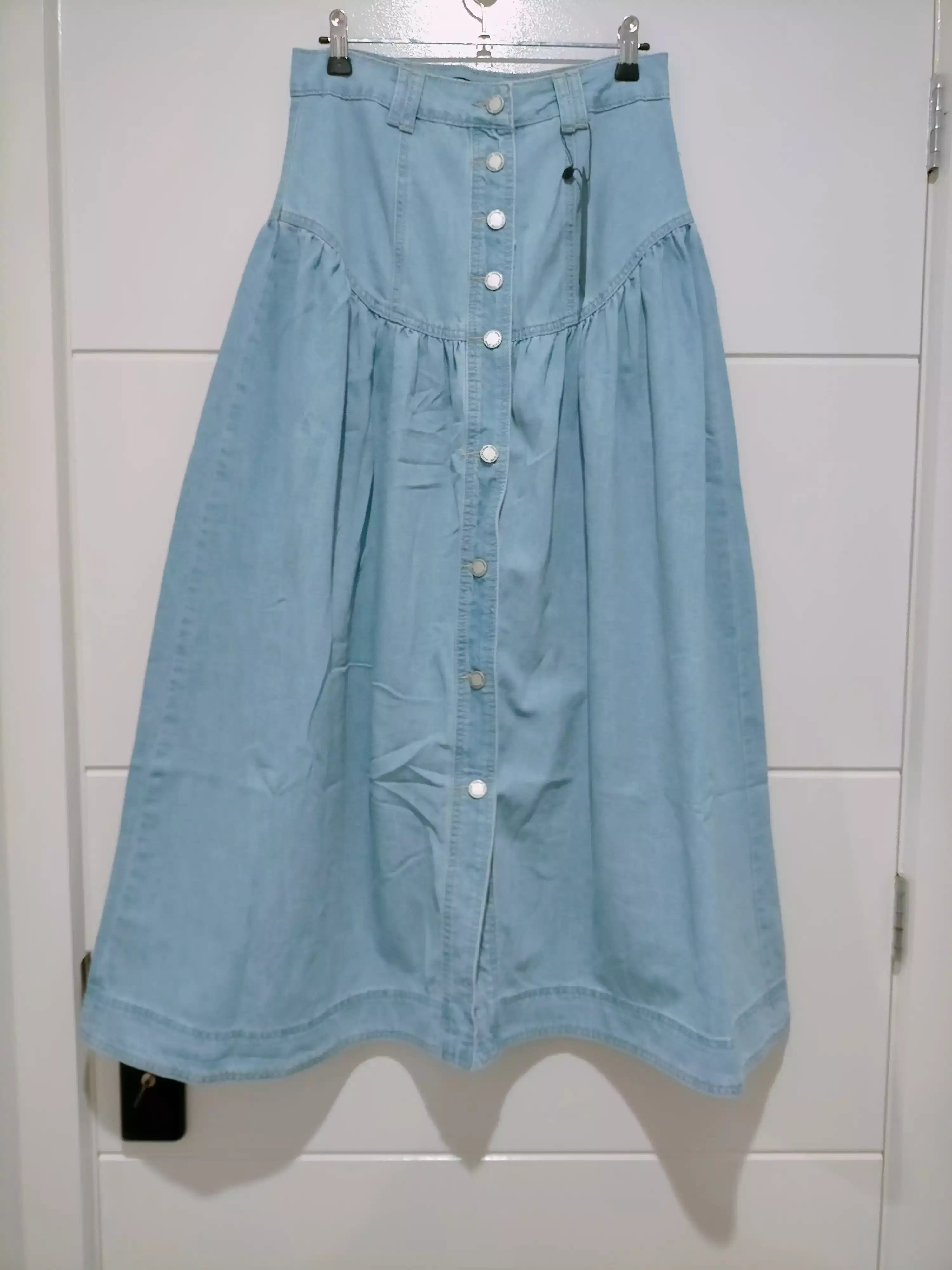 Beckham Chambray Denim Maxi Skirt Light Blue