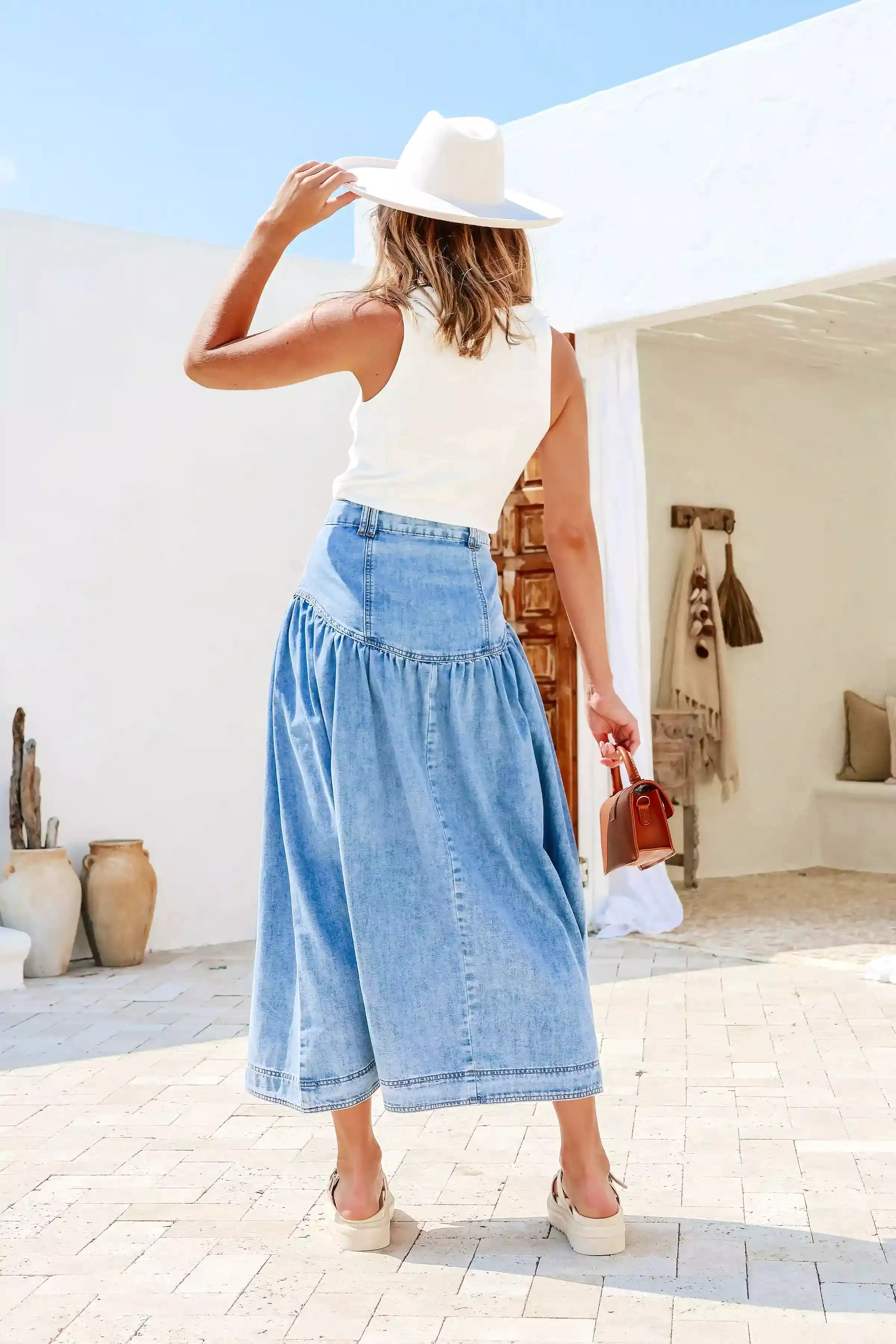 Beckham Chambray Denim Maxi Skirt Light Blue