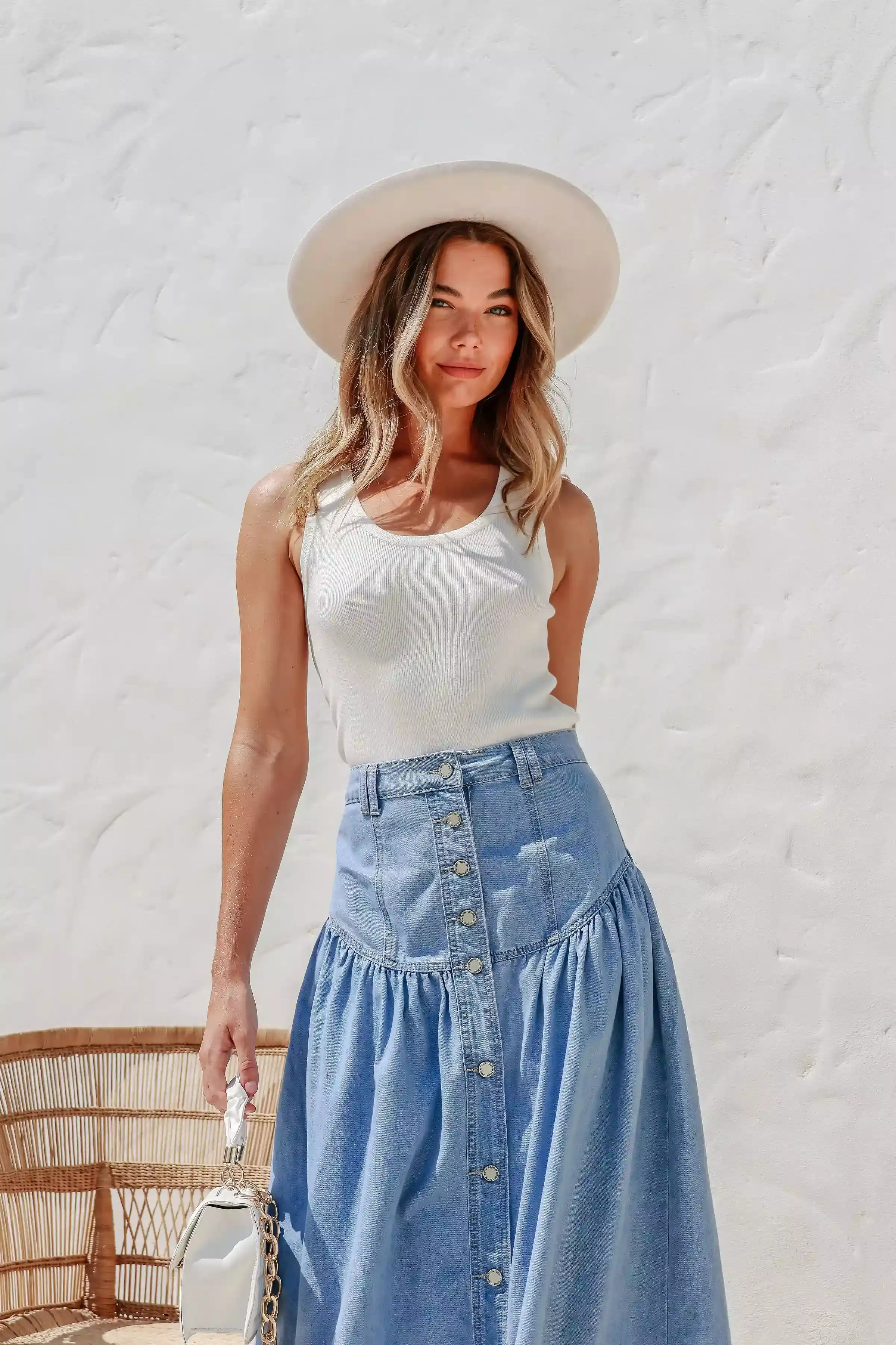 Beckham Chambray Denim Maxi Skirt Light Blue