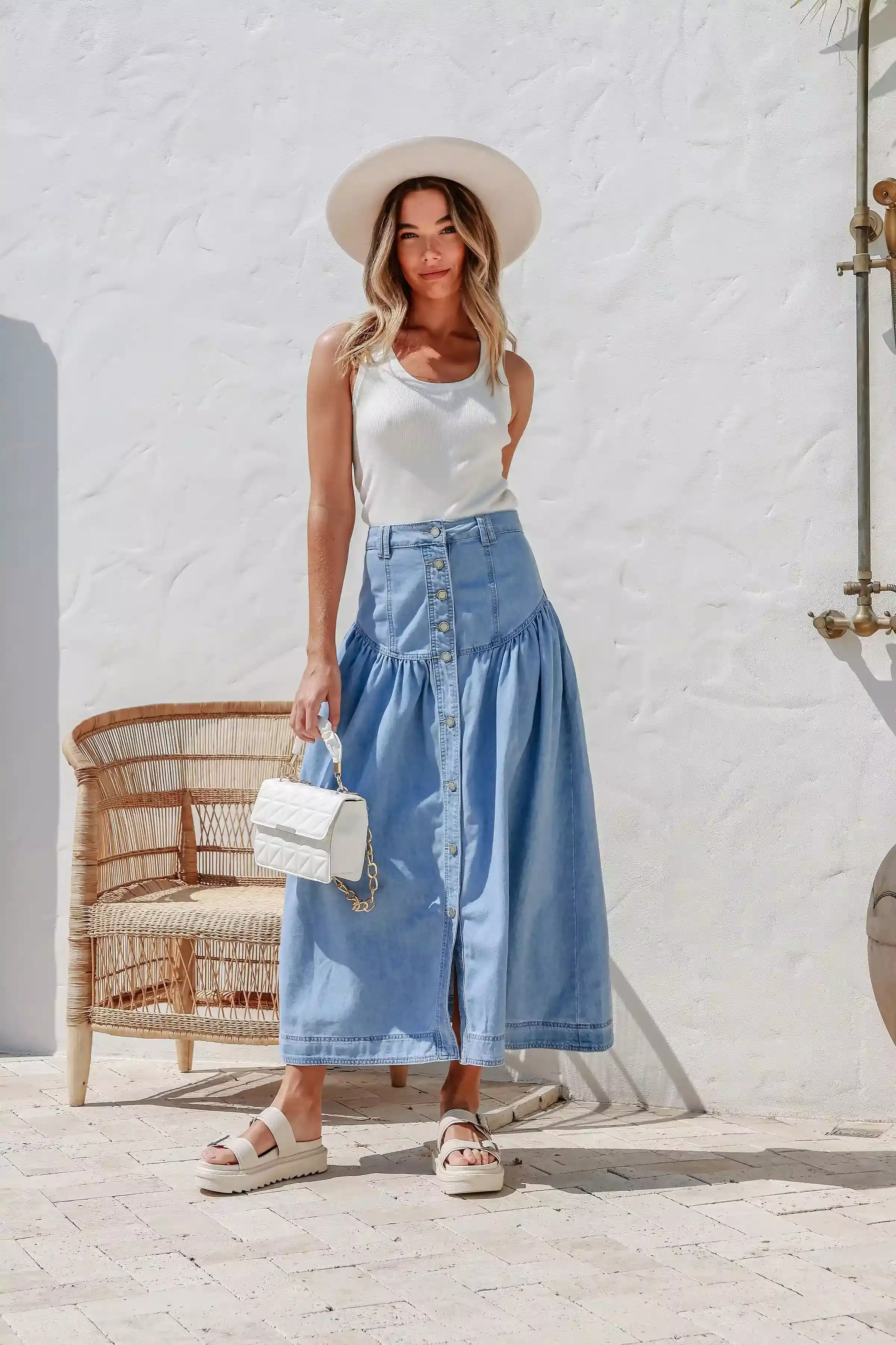 Beckham Chambray Denim Maxi Skirt Light Blue