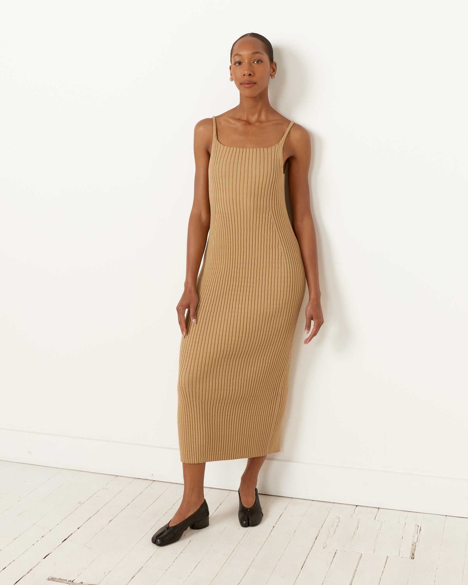 Beige Wide Rib Knit Dress