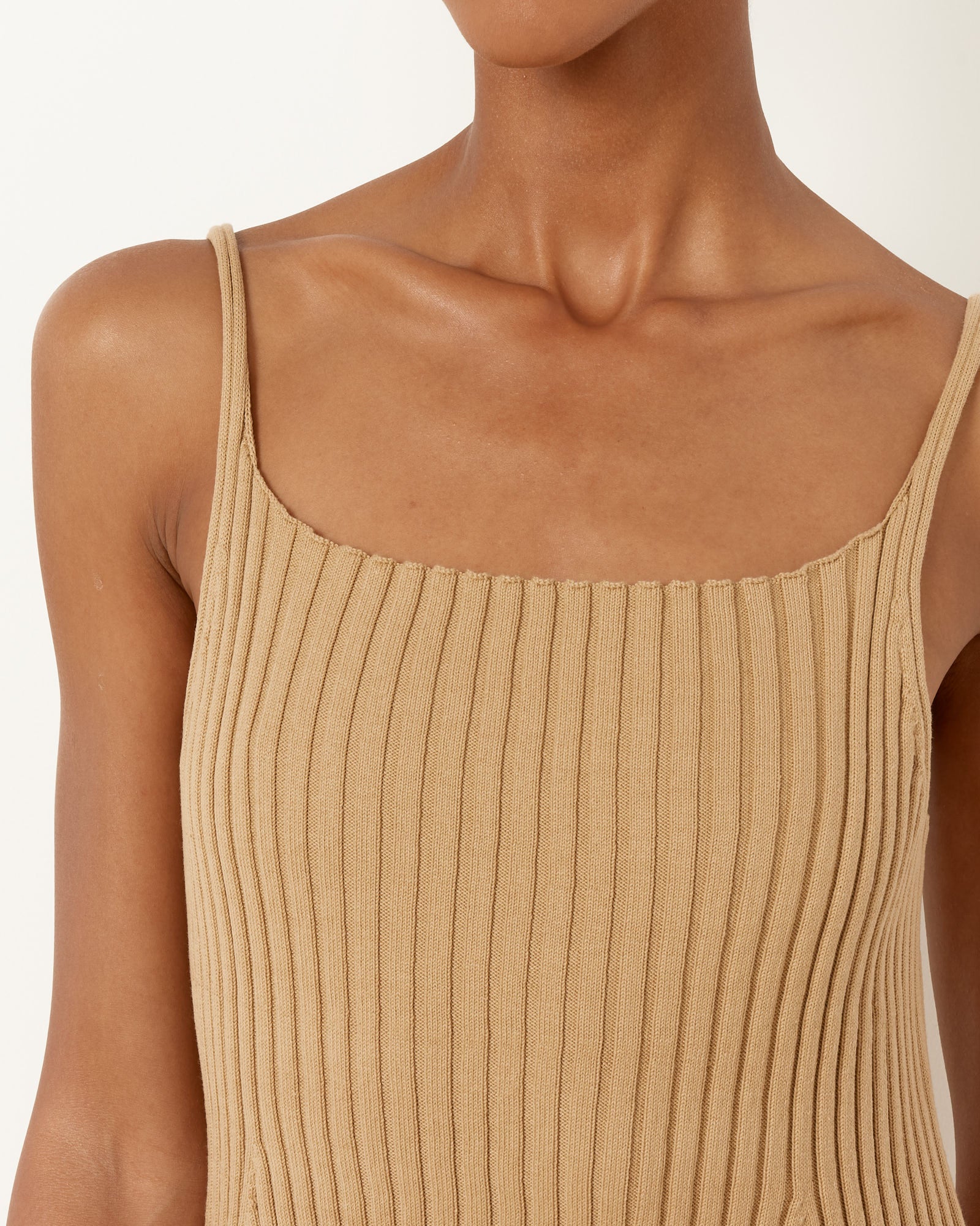 Beige Wide Rib Knit Dress