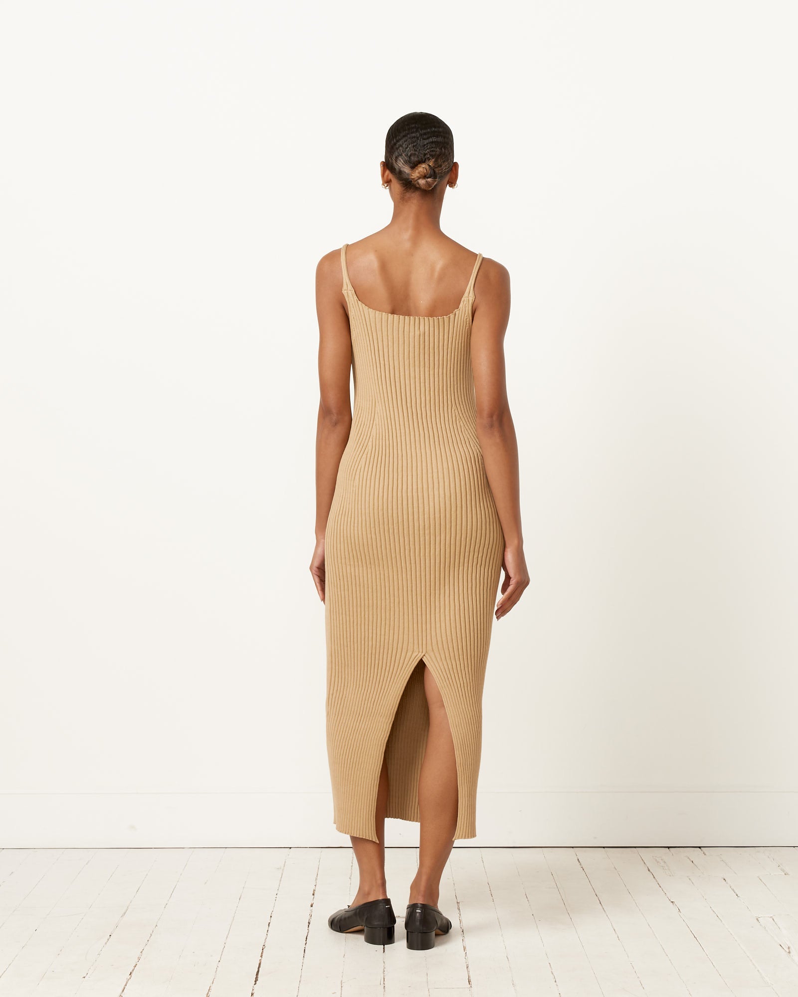 Beige Wide Rib Knit Dress