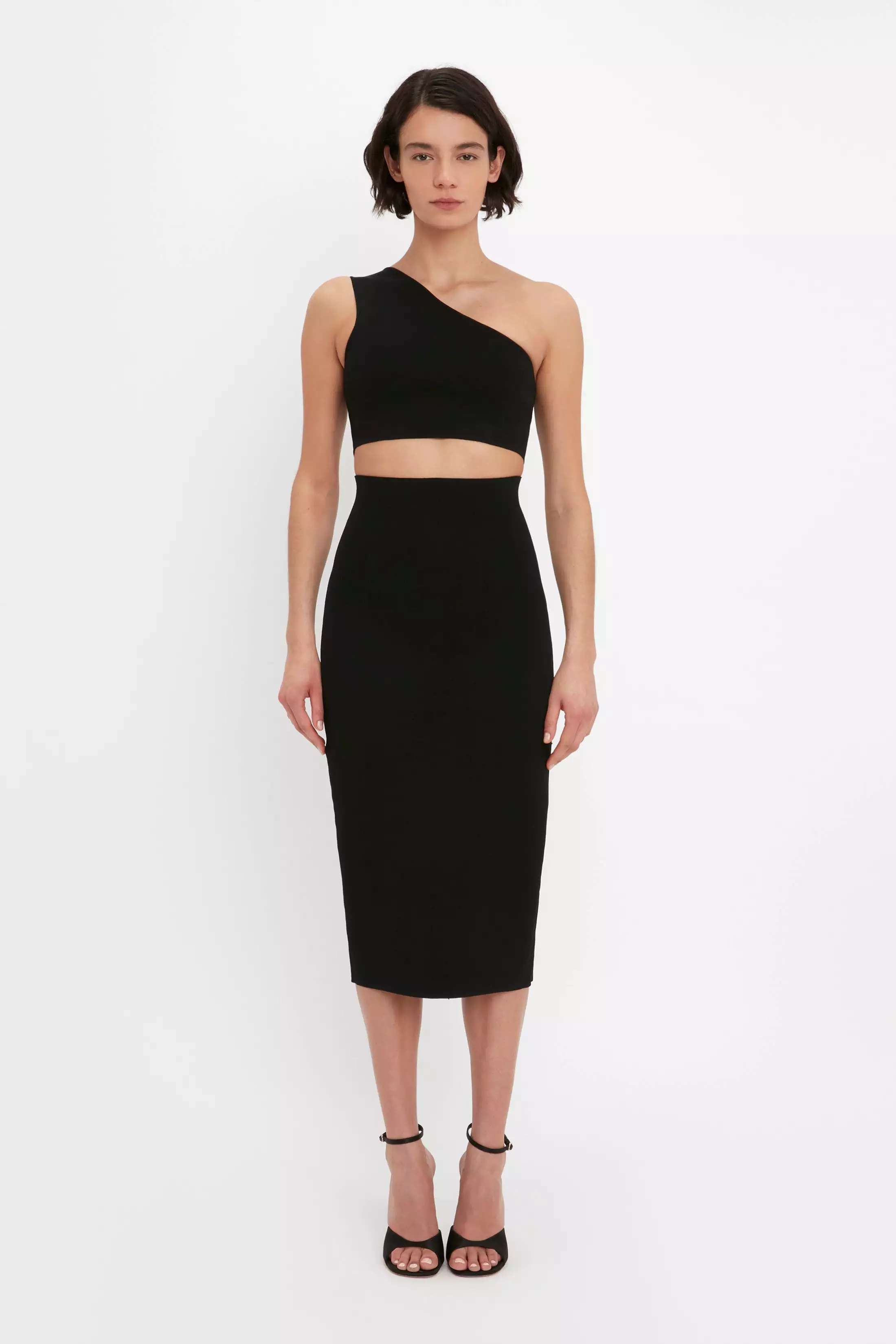 Black Body Fitted Midi Skirt