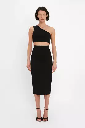 Black Body Fitted Midi Skirt