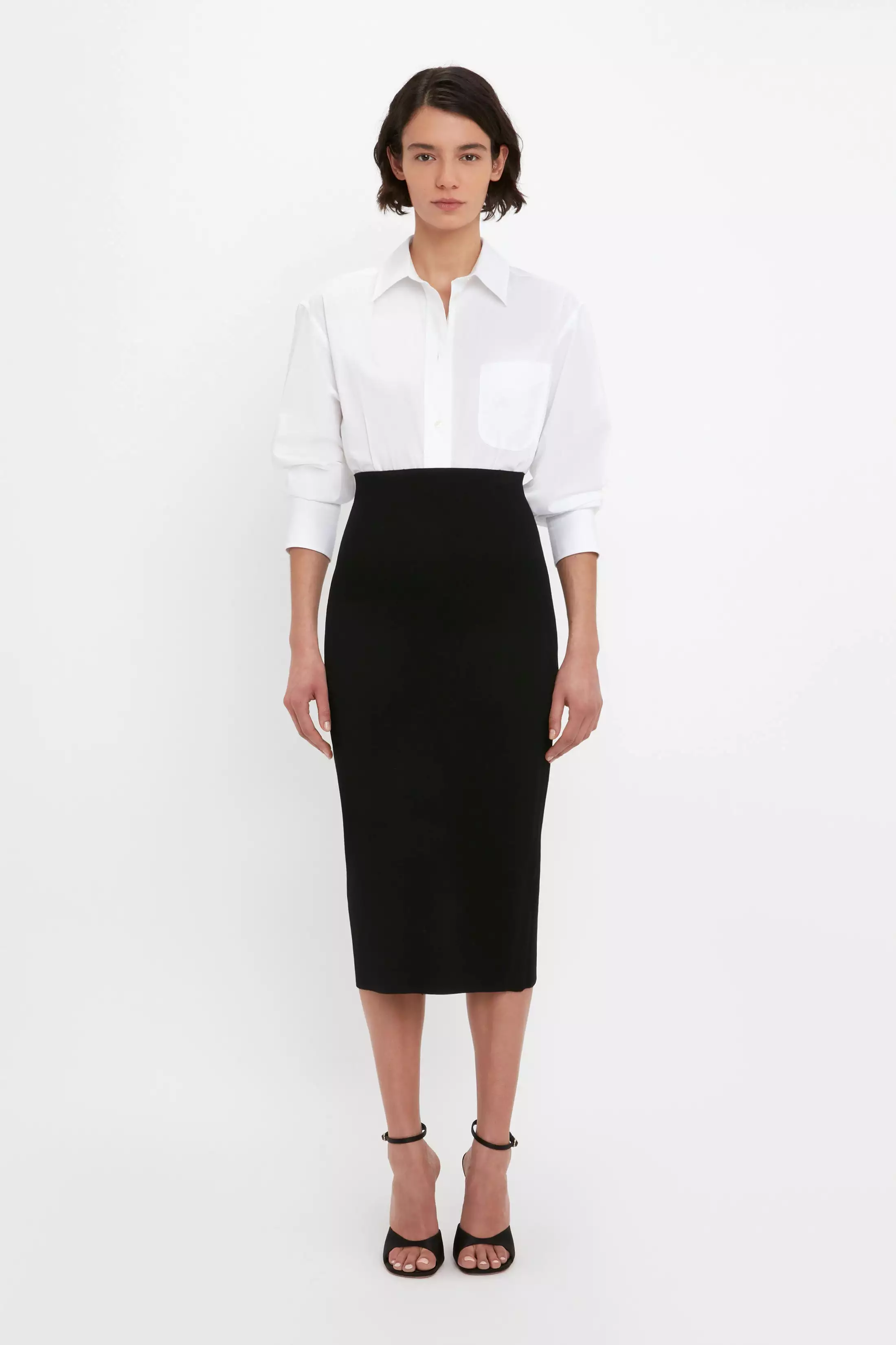 Black Body Fitted Midi Skirt