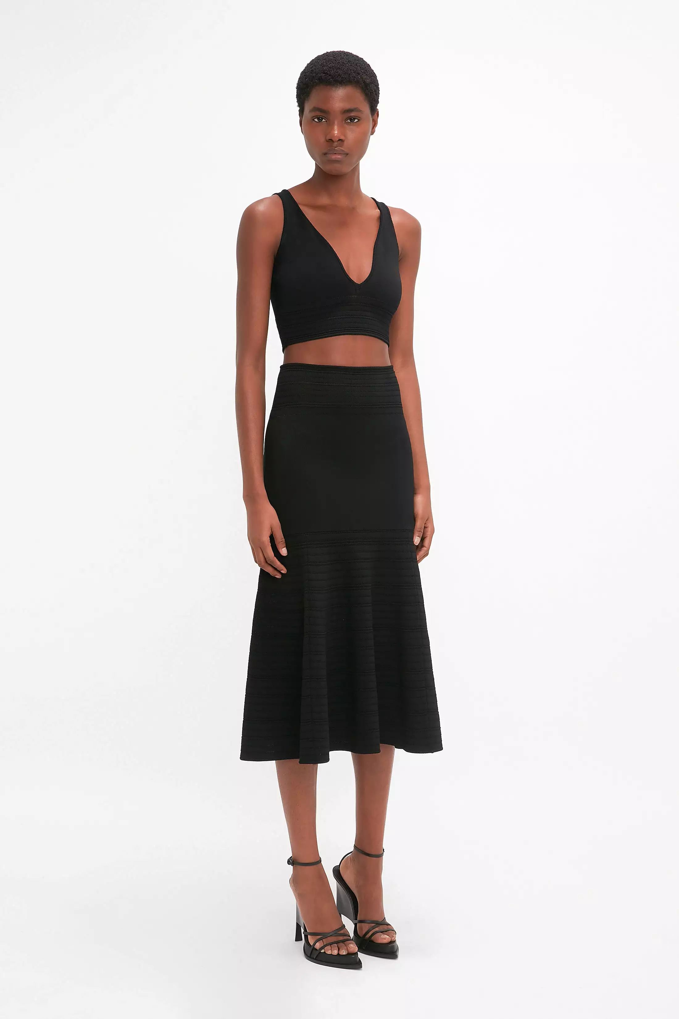 Black Fit and Flare Midi Skirt