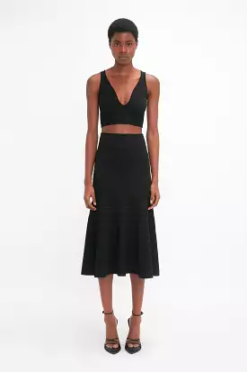 Black Fit and Flare Midi Skirt