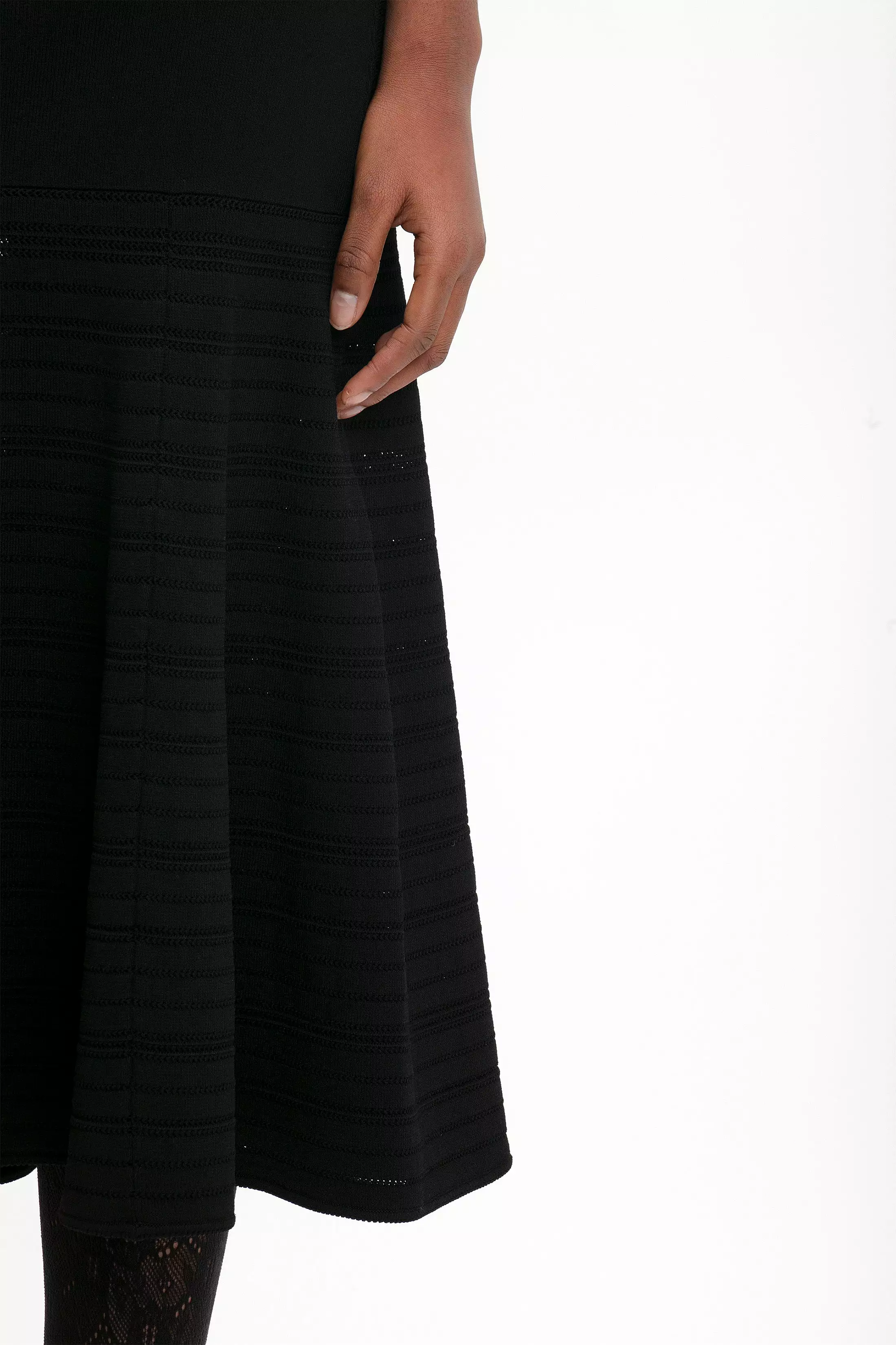 Black Fit and Flare Midi Skirt