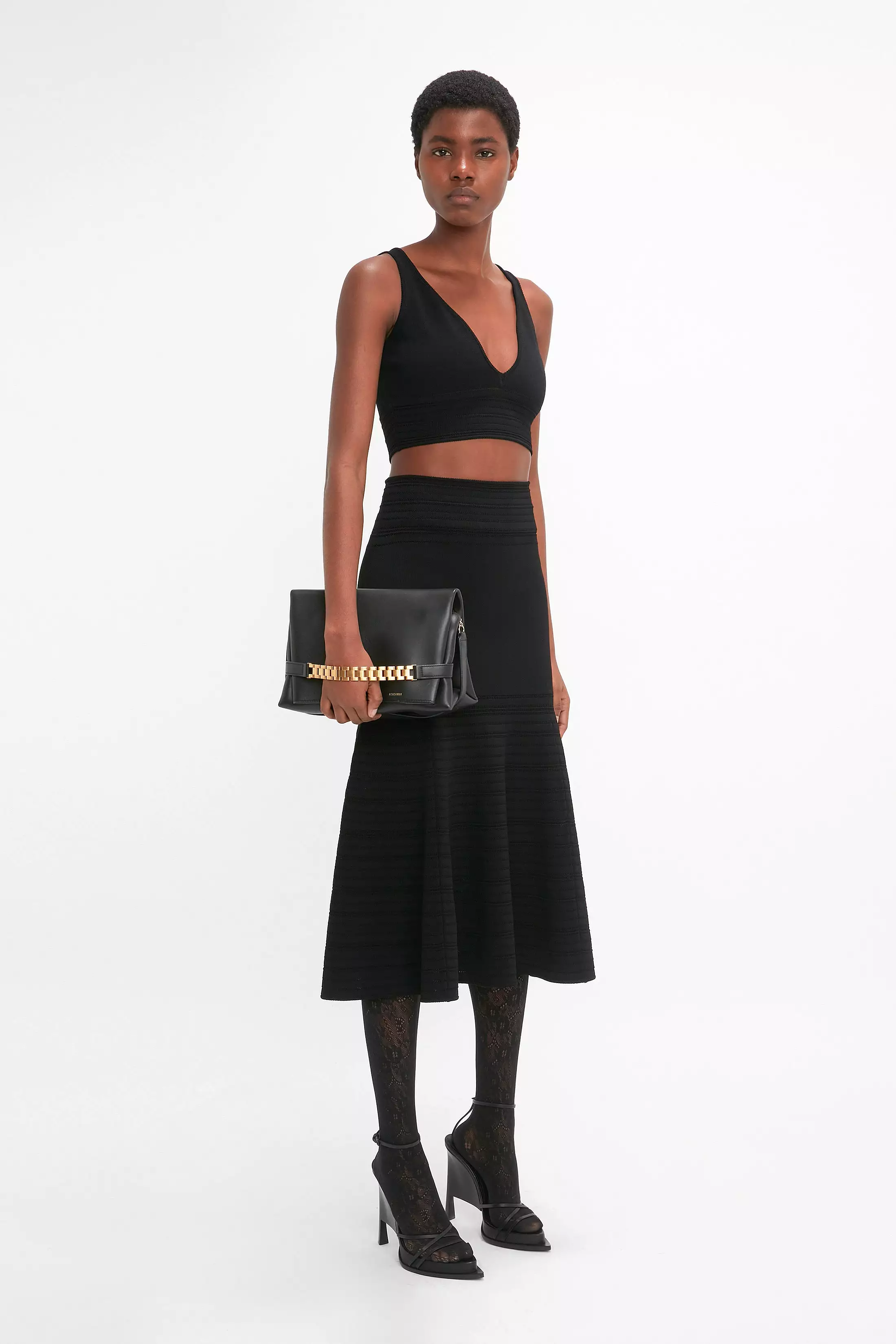 Black Fit and Flare Midi Skirt