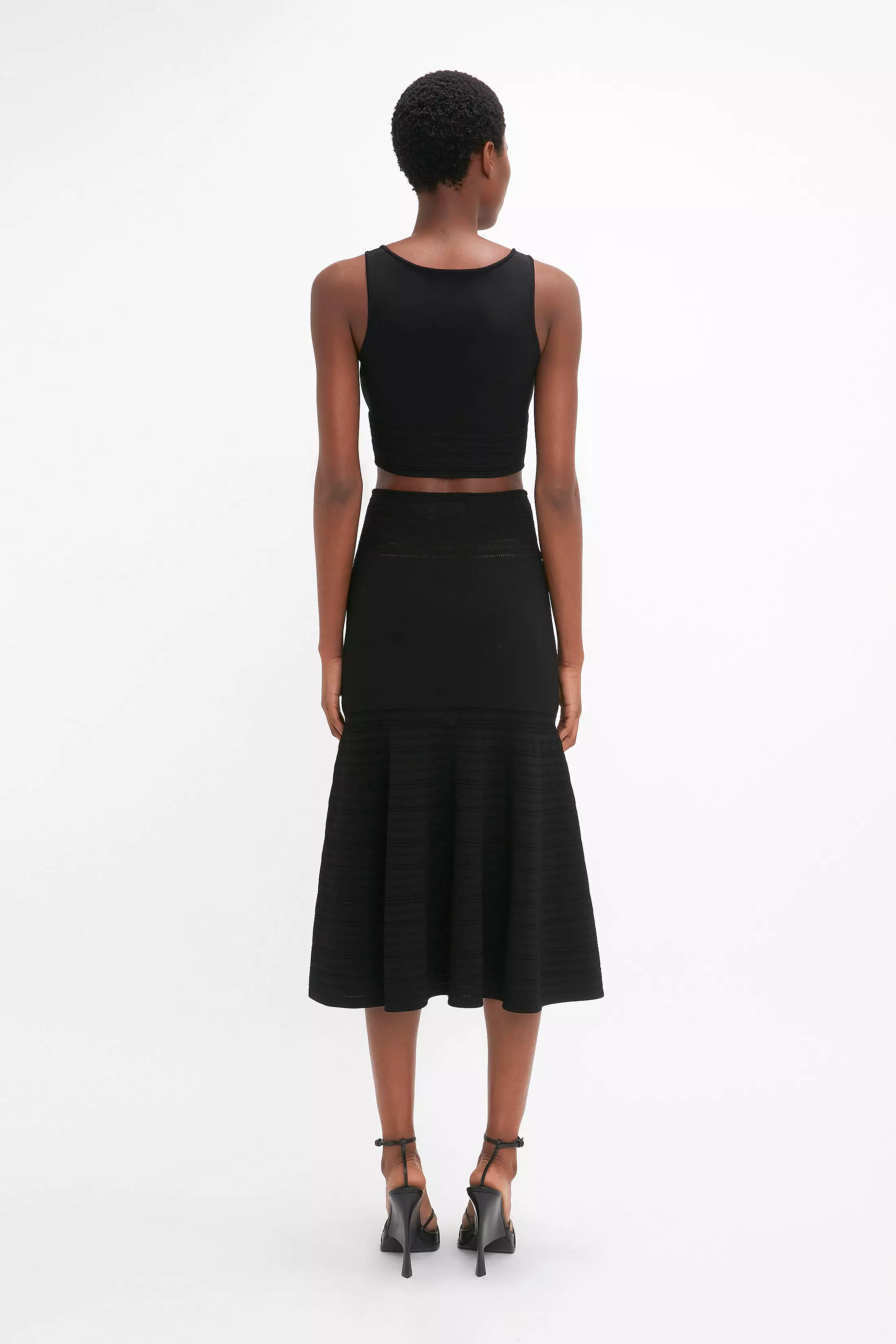 Black Fit and Flare Midi Skirt